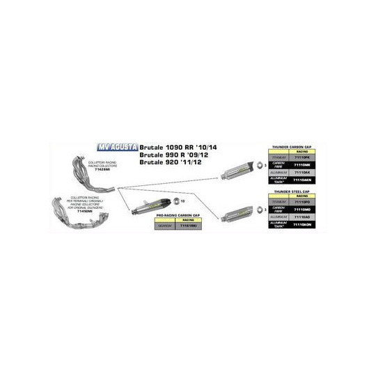 Ligne complète Arrow Thunder Alu noir embout carbone  pour MV Agusta Brutale 910 07-08/920/990/1090 09-14