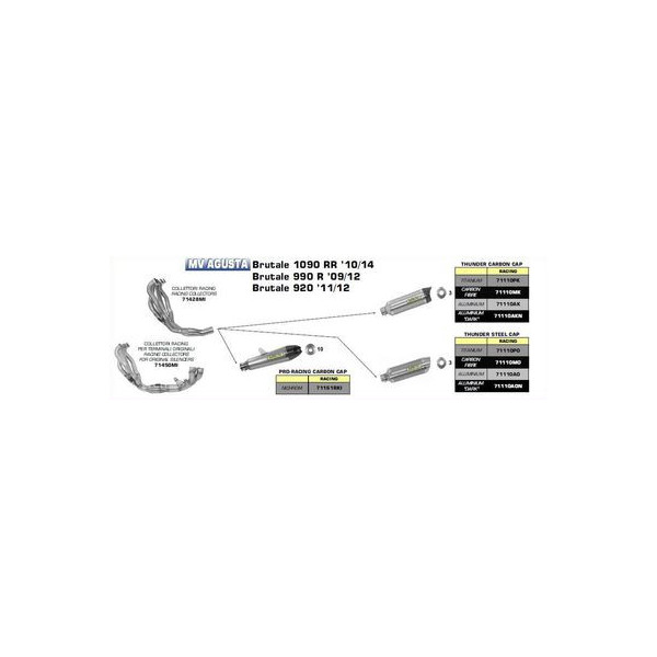 Ligne complète Arrow Thunder Alu noir embout carbone  pour MV Agusta Brutale 910 07-08/920/990/1090 09-14