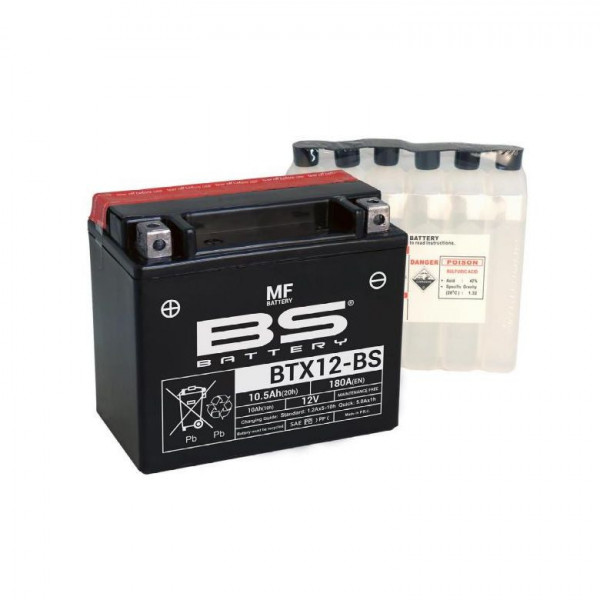 Batterie BS sans entretien avec pack acide Suzuki SFV 650 Gladius 09-16 - Type YT12A-BS