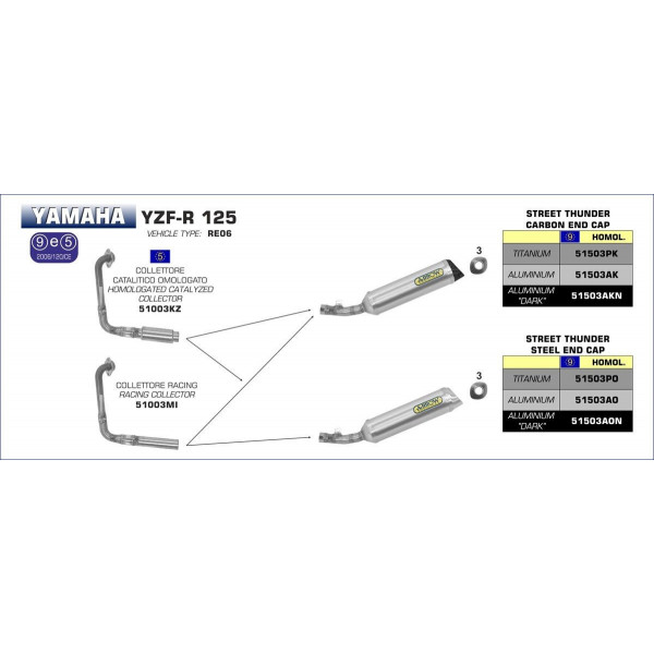 Ligne au détail Arrow Compétition Yamaha YZF 125 R 08-13 - Collecteur Racing - Non homologué - 51003MI