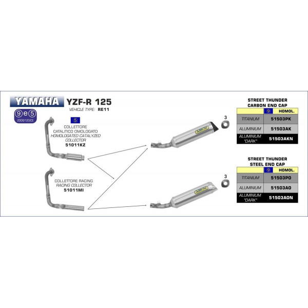 Ligne au détail Arrow Compétition Yamaha YZF 125 R 14-16 - Collecteur Catalytique - 51011KZ