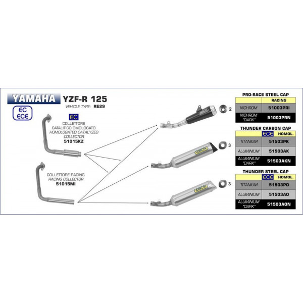 Ligne au détail Arrow Compétition Yamaha YZF 125 R 17-18 - Collecteur Catalytique Collector - 51015KZ