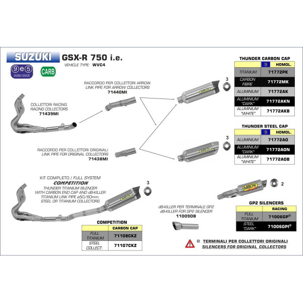 Ligne au détail Arrow Compétition Suzuki GSXR 600-750 11-16 - Silencieux GP2 - Full Titanium - Non homologué - 71006GP