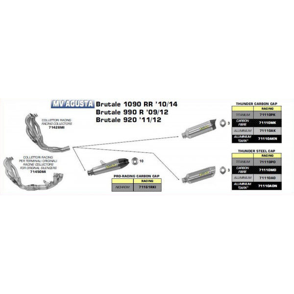 Ligne complète Arrow Thunder titane embout inox pour MV Agusta Brutale 910 07-08/920/990/1090 09-14