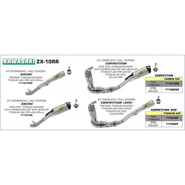 Ligne complètes Arrow Compétition Kawasaki ZX10RR 17-18 - Collecteur Inox - Silencieux Race Tech - 71166CKZ