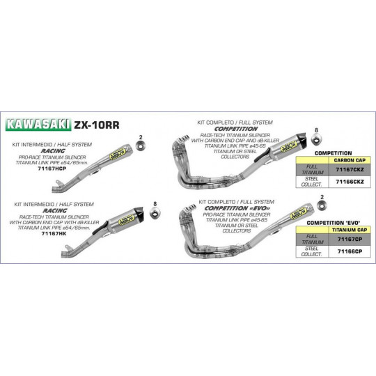 Ligne complètes Arrow Compétition Kawasaki ZX10RR 17-18 - Collecteur Titane - Silencieux Race Tech - 71167CKZ
