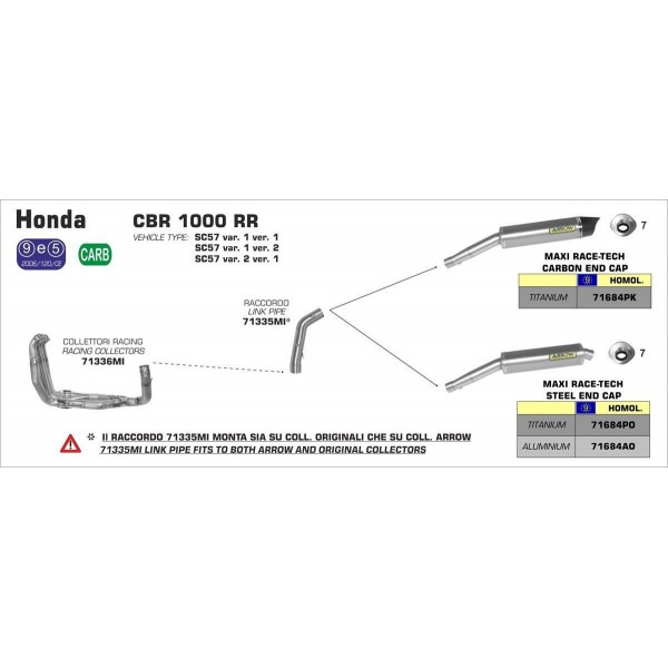 Ligne au détail Arrow Compétition Honda CBR 1000 RR 04-07 - Collecteur Racing - Non homologué - 71336MI