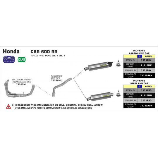 Ligne au détail Arrow Compétition Honda CBR 600 07-08 - Collecteur Racing - Non homologué - 71355MI