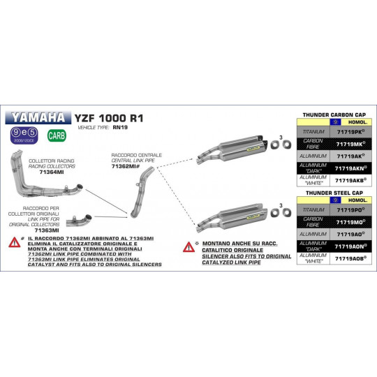 Echappement au détail Arrow Compétition Yamaha R1 07-08 - Collecteur Racing - Non homologué - 71364MI