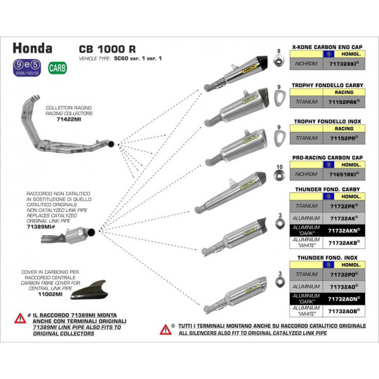 Ligne au détail Arrow Compétition Honda CB 1000 R 08-16 - Raccord Non homologué - 71389MI