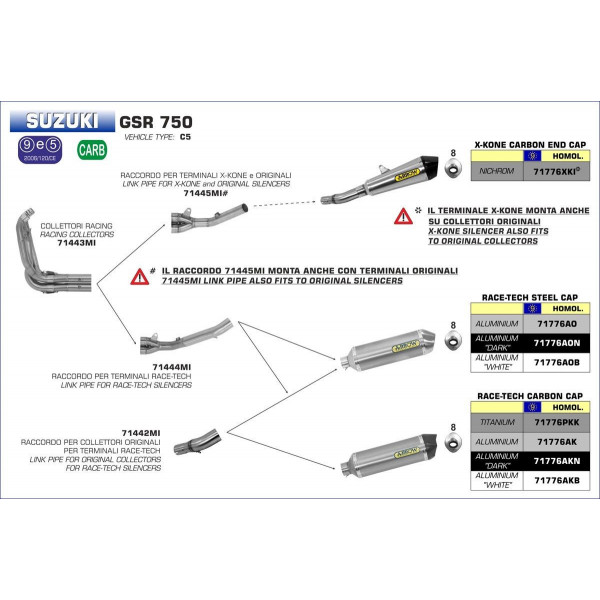 Ligne au détail Arrow Compétition Suzuki GSR 750 11-16 - Raccord pour silencieux X-Kone et d'origine - 71445MI