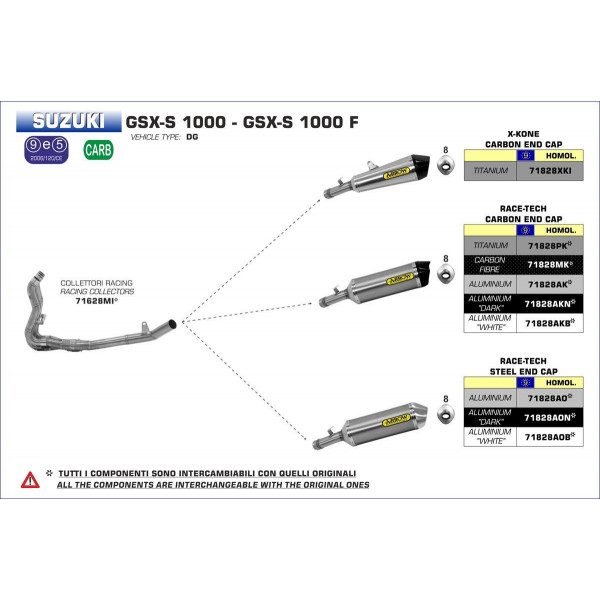 Ligne au détail Arrow Compétition Suzuki GSXS 1000 15-18 - Collecteur Racing - Non homologué - 71628MI
