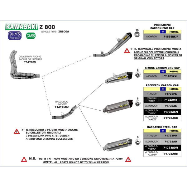 Ligne au détail Arrow Compétition Kawasaki Z 800 13-16 - Silencieux Race-Tech Carbone - Embout Carbone - 71723MK