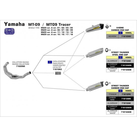 Silencieux Street Alu - Embout Carbone Arrow Yamaha MT09 et SP 13-20