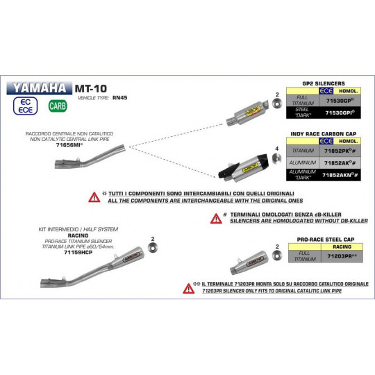 Silencieux Arrow Compétition Yamaha MT10 16-18 - Silencieux Indy-Race Alu - Embout Carbone - 71852AK