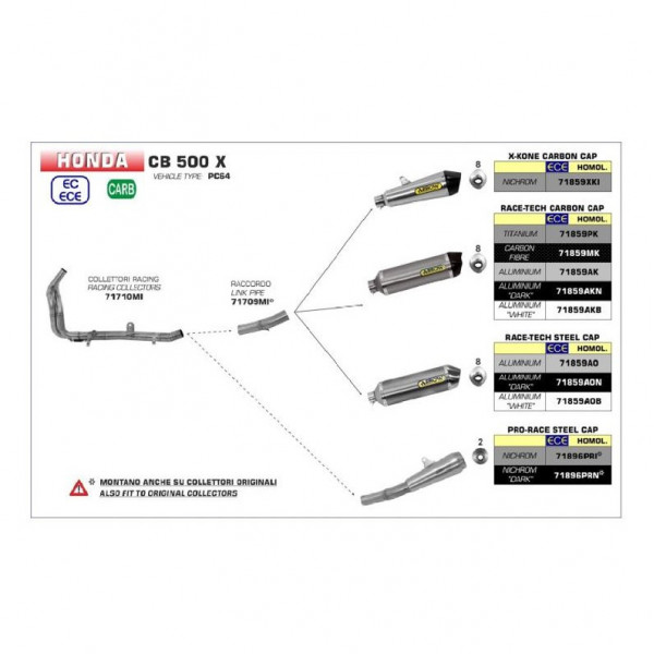 Ligne au détail Arrow Compétition CB 500 X 19-20 - Silencieux Pro-Race Nichrom Dark
