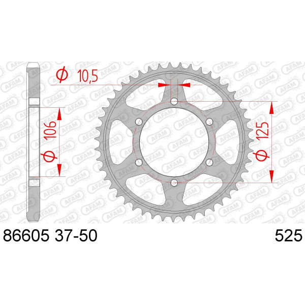 Couronne 525 Acier AFAM Triumph - dents: 47 Daytona 675 06-16 et R 11-17
