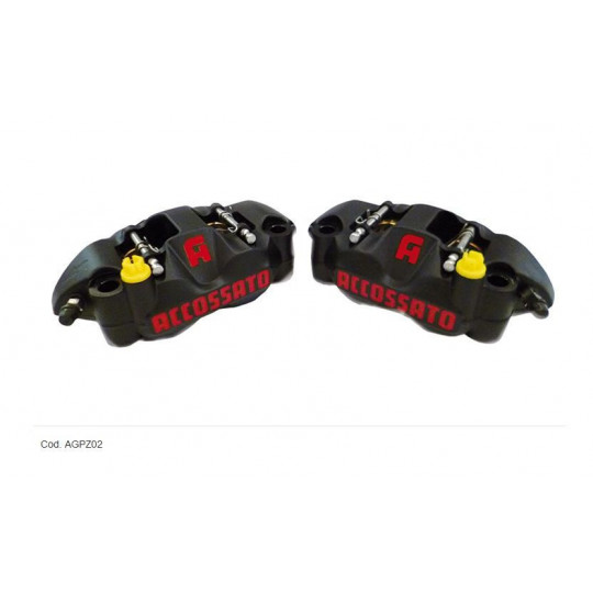 Etriers monobloc Accossato - Anodisation noire, forgé - 4 pistons titane - ø pistons 34 - Entraxe 108 - Offset 22.5