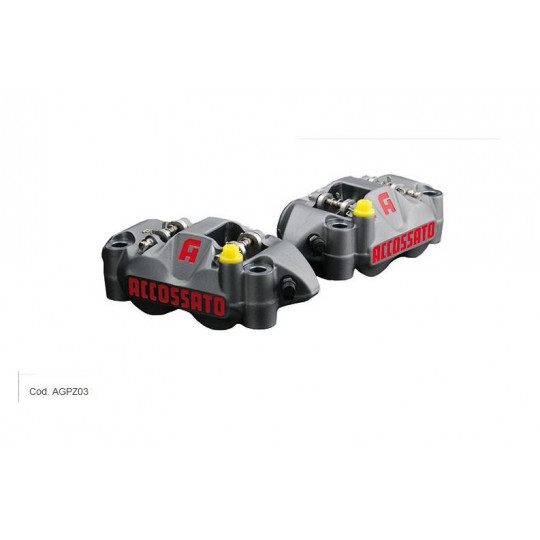 Etriers monobloc Accossato - Couleur titane, forgé - 4 pistons ergal - ø pistons 34 - Entraxe 108 - Offset 22.5