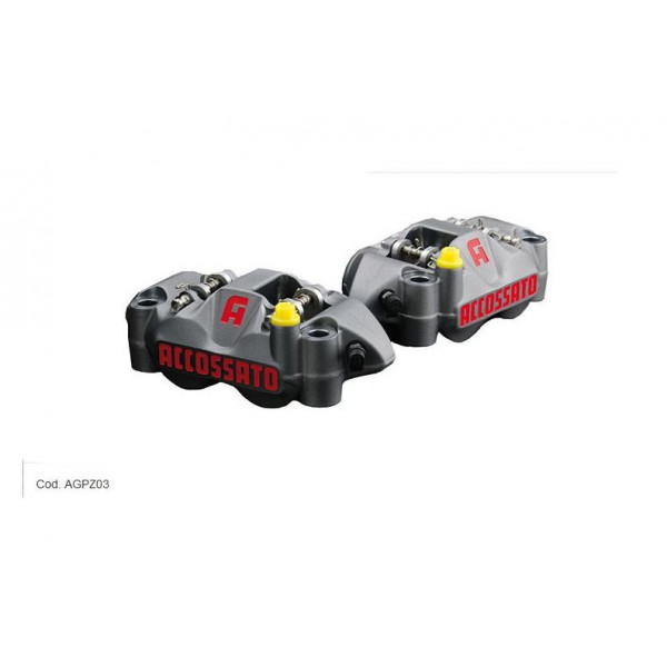 Etriers monobloc Accossato - Couleur titane, forgé - 4 pistons ergal - ø pistons 34 - Entraxe 108 - Offset 22.5