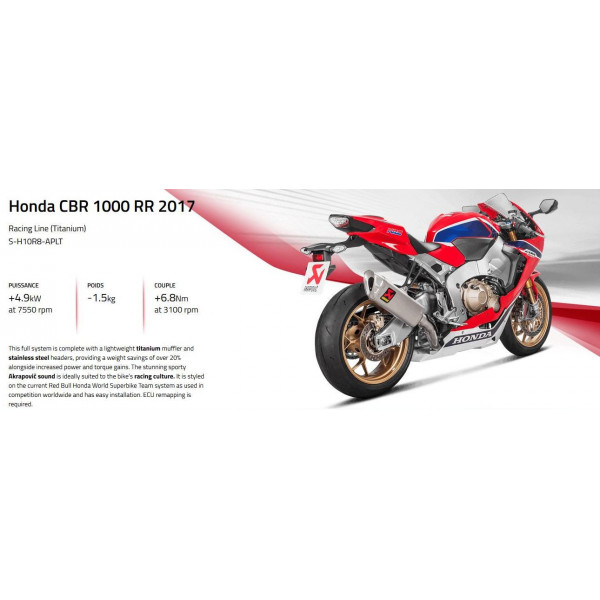 Ligne complète Racing et Evolution Akrapovic Honda CBR 1000 RR - ABS-SP-SP2 17-18 Racing line Titane