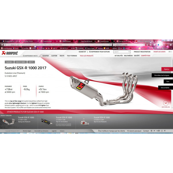 Ligne complète Racing et Evolution Akrapovic Suzuki GSXR 1000 17-18 Evolution line Titane
