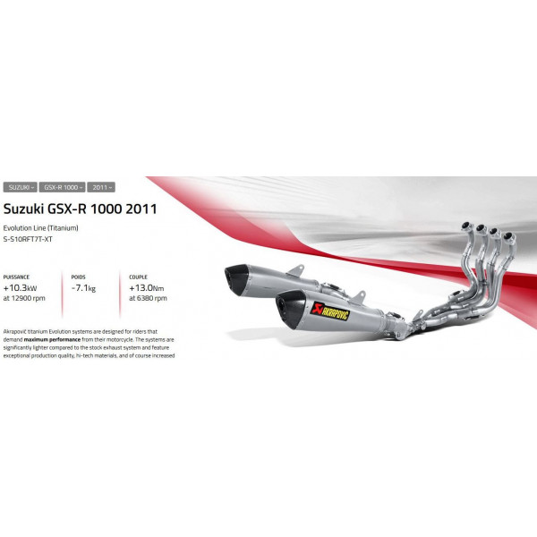 Ligne complète Racing et Evolution Akrapovic Suzuki GSXR 1000 09-11 Evolution line Titane
