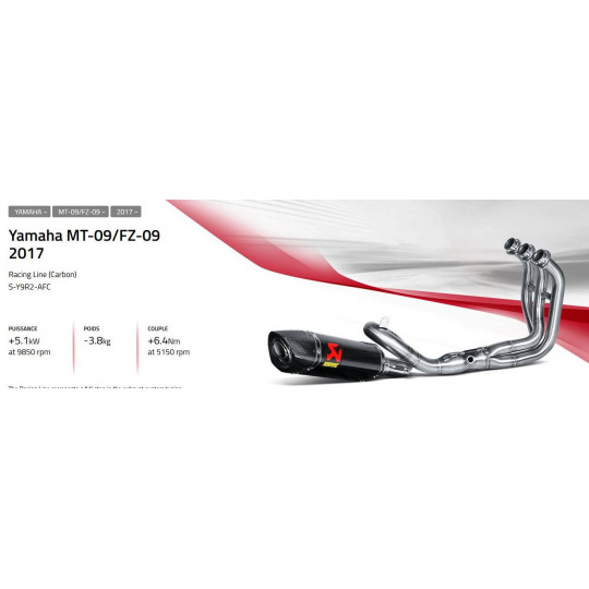 Ligne complète Racing Carbone Akrapovic non homologuée - Yamaha  MT09 - SP - XSR 900 14-20