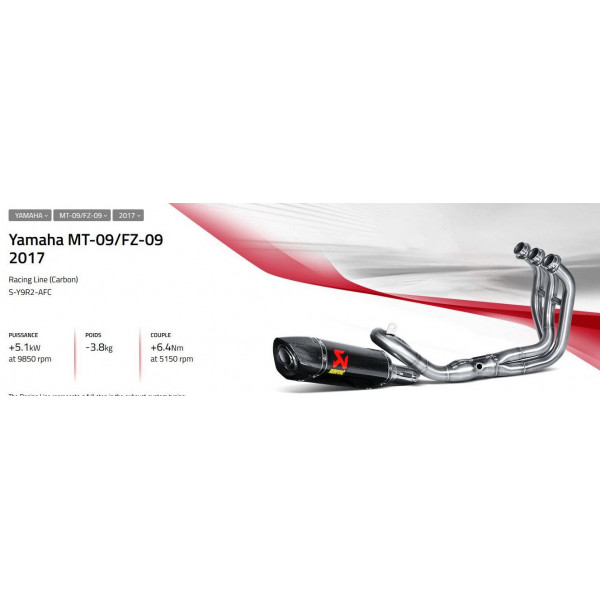 Ligne complète Racing Carbone Akrapovic non homologuée - Yamaha  MT09 - SP - XSR 900 14-20