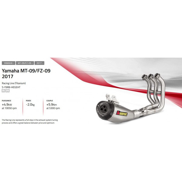 Ligne complète Racing Titane Akrapovic - Yamaha MT09 - SP - TRACER - GT - XSR 900 14-20