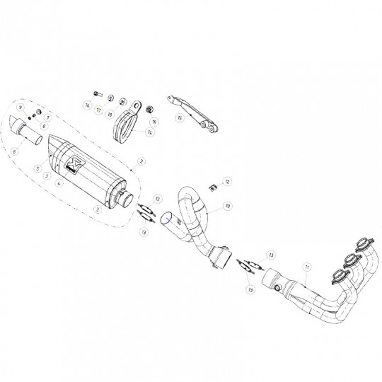 Silencieux complet (n°3) pour silencieux Akrapovic carbone Yamaha MT09 et SP et XSR 900 14-20