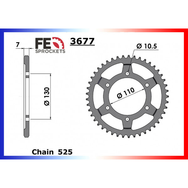 Couronne 525 acier (42 à 47 dents) France Equipement Yamaha MT09 tous modèles 14-20