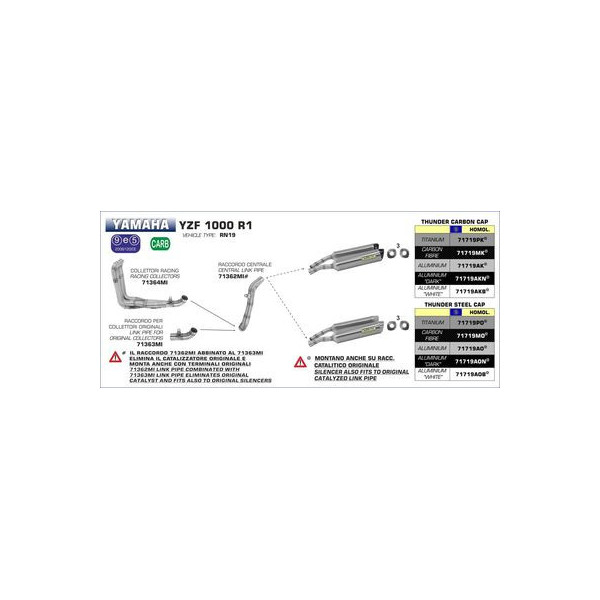 Echappement au détail Arrow Compétition Yamaha R1 07-08 - Silencieux Thunder Alu Noir - Embout Carbone - 71719AK&N