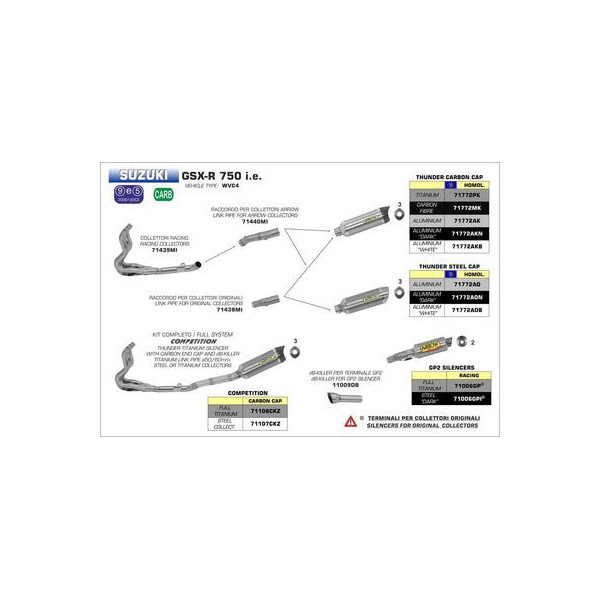 Ligne au détail Arrow Compétition Suzuki GSXR 600-750 11-16 - Silencieux Thunder Alu Noir - Embout Carbone - 71772AK&N