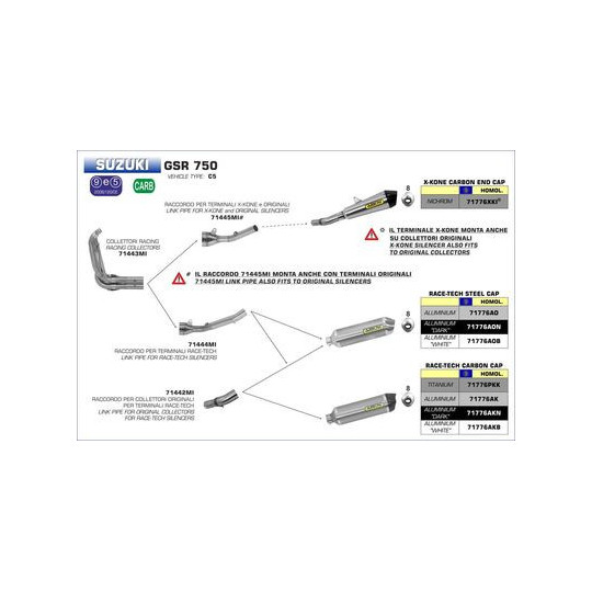Ligne au détail Arrow Compétition Suzuki GSR 750 11-16 - Silencieux Race-Tech Alu Noir - Embout Carbone - 71776AK&N