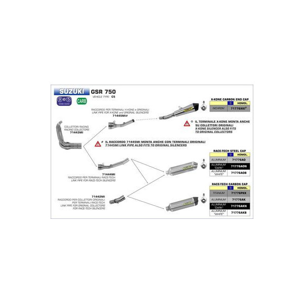 Ligne au détail Arrow Compétition Suzuki GSR 750 11-16 - Silencieux Race-Tech Alu Noir - Embout Carbone - 71776AK&N