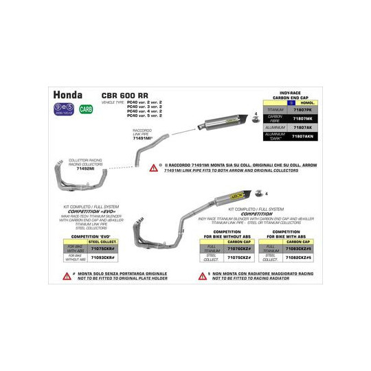 Ligne complète Arrow Compétition Honda CBR 600 13-16 - Silencieux Indy-Race Alu Noir - Embout Carbone - 71807AK&N