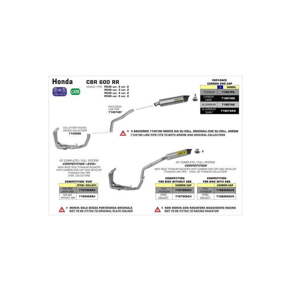 Ligne complète Arrow Compétition Honda CBR 600 13-16 - Silencieux Indy-Race Alu Noir - Embout Carbone - 71807AK&N