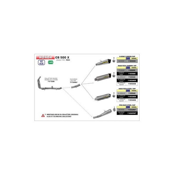 Ligne au détail Arrow Compétition CB 500 X 19-20 - Silencieux Race-Tech Aluminium Dark approuvé avec embout en carbone